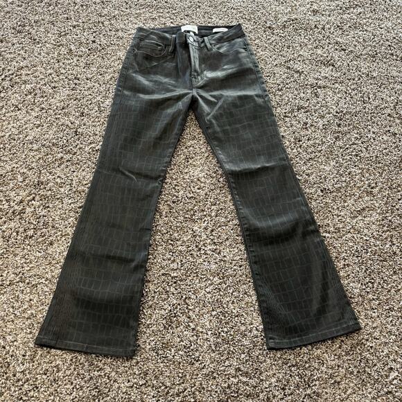 Frame Jeans 27 Gray Le Crop Mini Boot Coated Denim Noir Croc - Picture 3 of 13